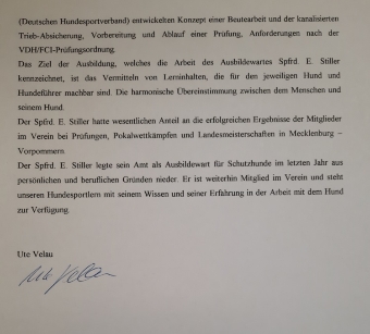 Hundetrainerbeurteilung vom Hundeverein Hundetrainerbeurteilung vom Hundeverein